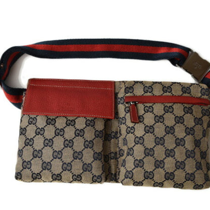 Gucci Waist Pouch/Body Bag GUCCI Canvas GG Blue/Beige Red 28566