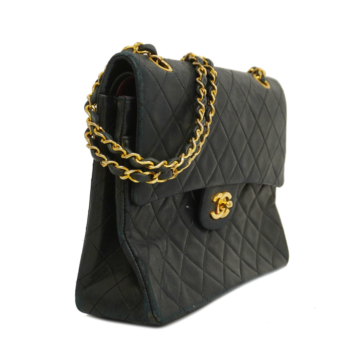 CHANEL Matelasse W Flap W Chain Lambskin Women's Leather Shoulder Bag Black