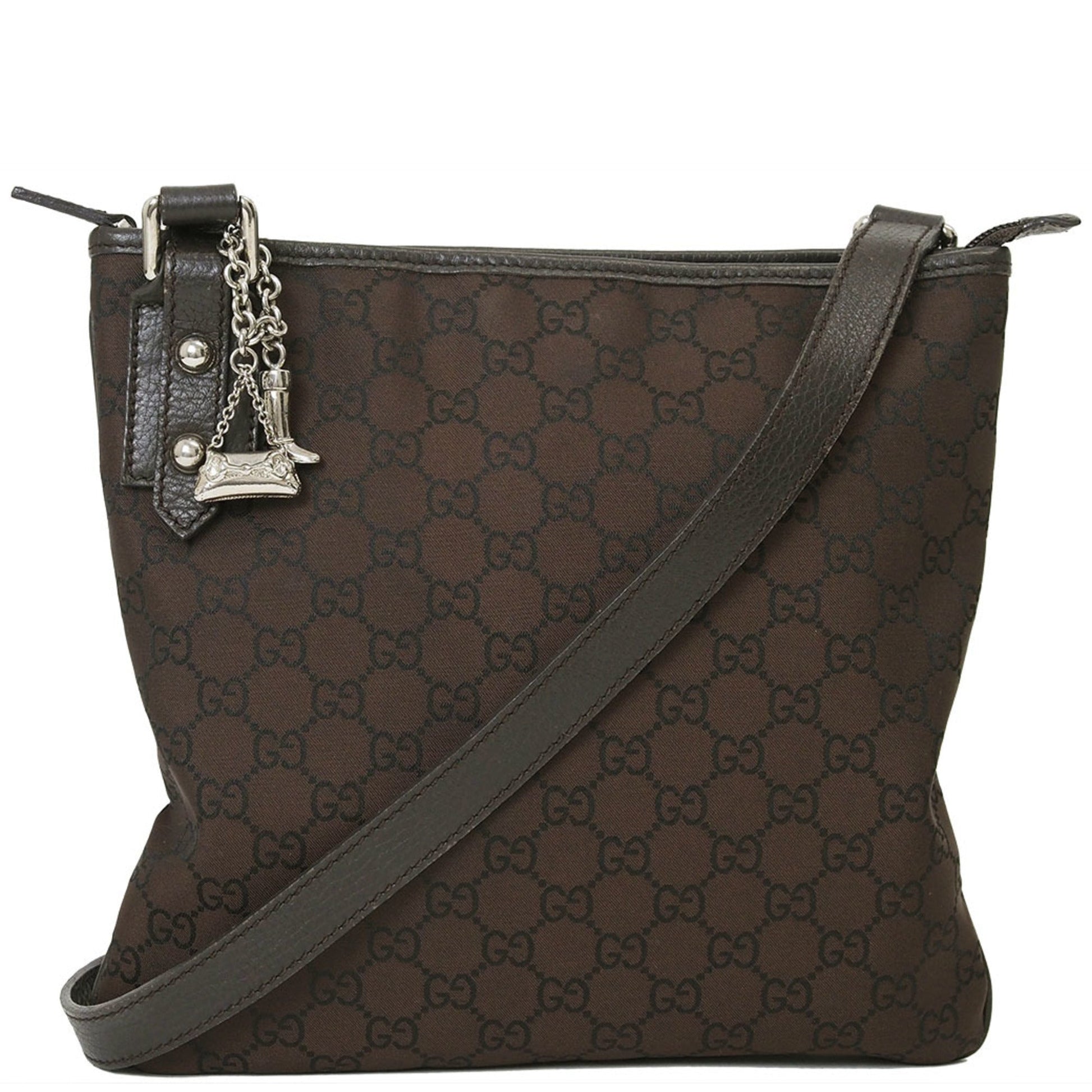 Gucci Brown Nylon Leather Shoulder Bag ()