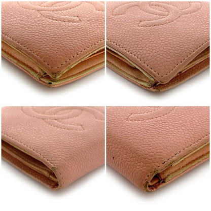 Chanel Bi-Fold Wallet Pink Coco Mark A13507 Leather Caviar Skin 8s CHANEL Ladies Accent