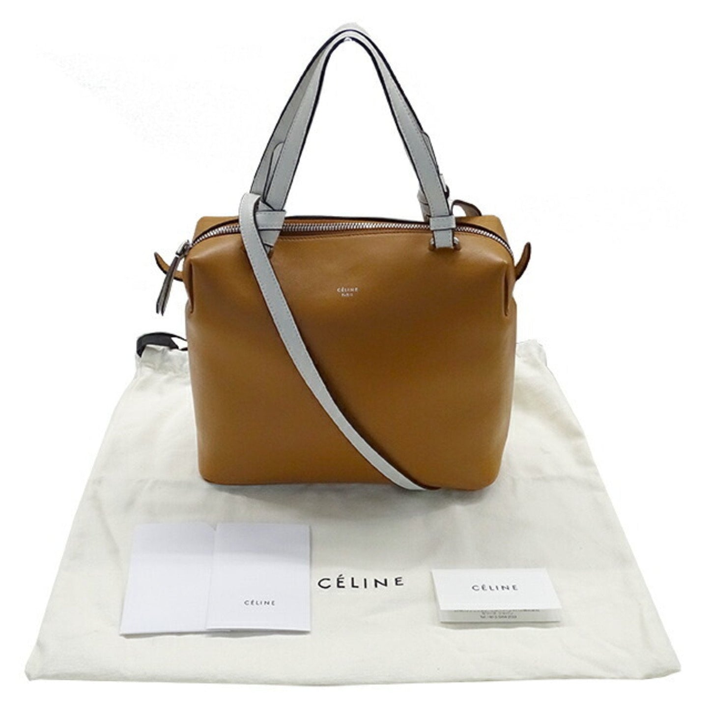 Celine Bag Ladies Handbag Shoulder 2way Leather Soft Cube Camel White
