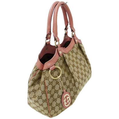 Gucci Bag Ladies Tote HandBag GG Canvas Suki 211944 Beige Brown Pink