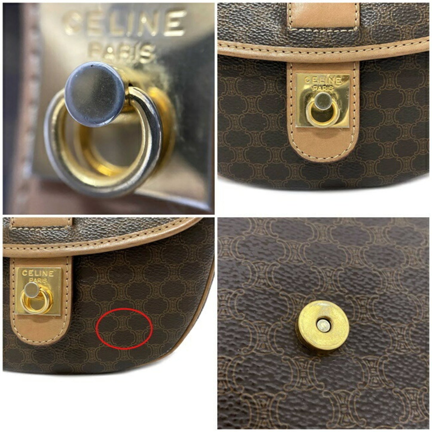Celine Shoulder Bag Brown Beige Macadam M14 Pochette PVC Leather Celine Women's