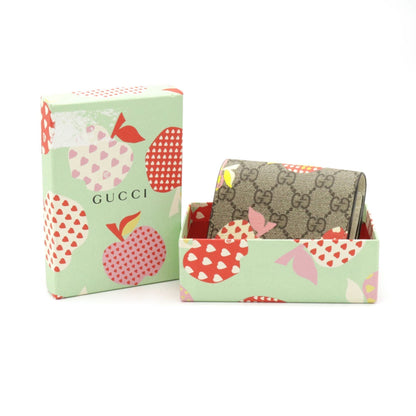 Gucci GG Supreme Les Pomme Compact Bifold Wallet Apple Heart PVC Beige Red Multicolor 663922