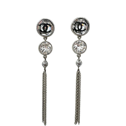 Chanel earrings A18B here mark CC rhinestone crystal silver ladies