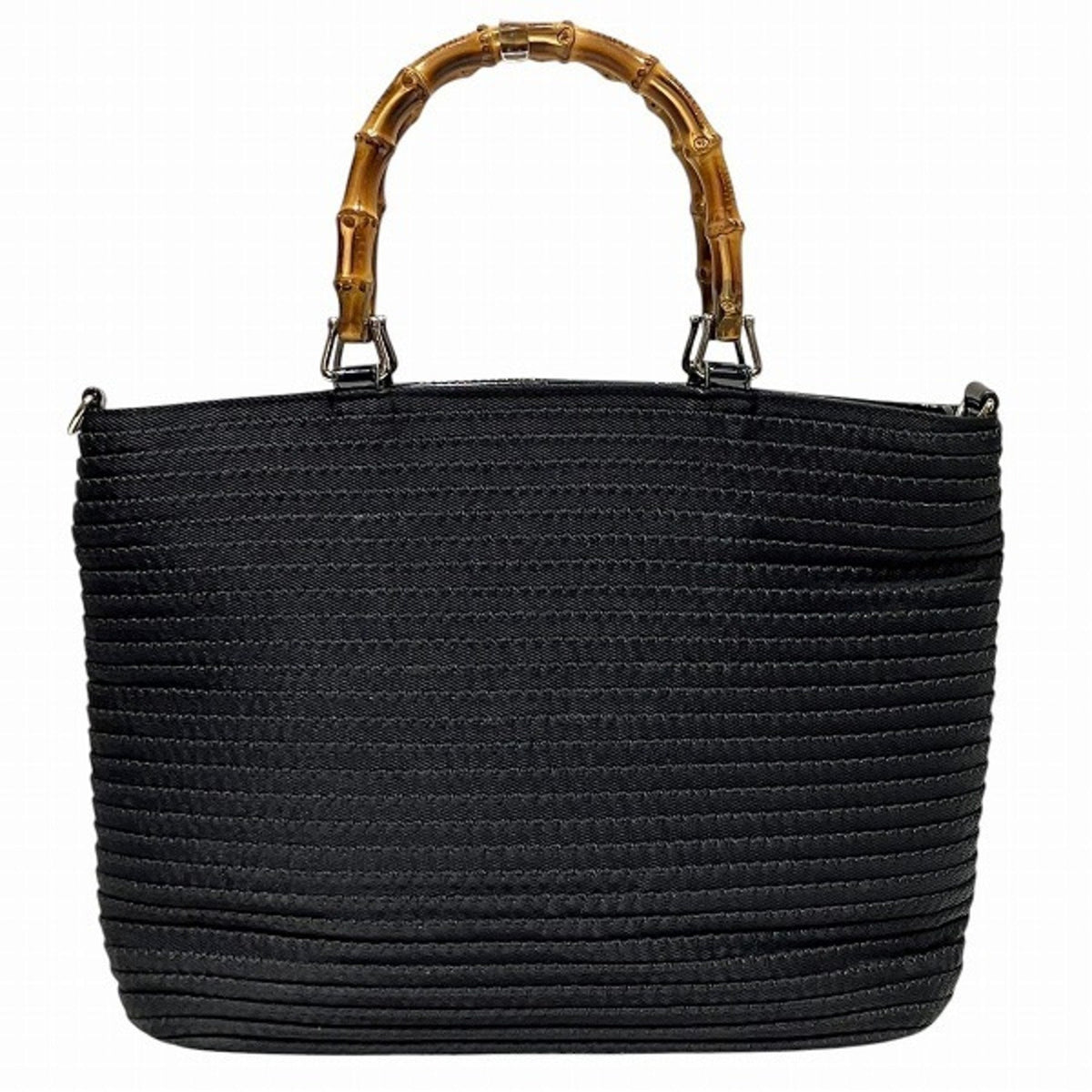 Gucci Black Canvas Leather Handbag Tote Bag