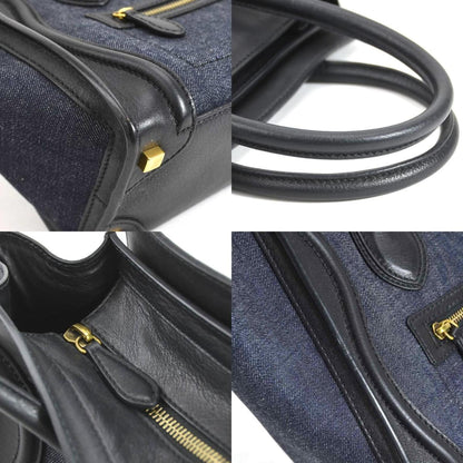 Celine Handbag Luggage Micro Shopper Leather/Denim Black x Indigo Ladies