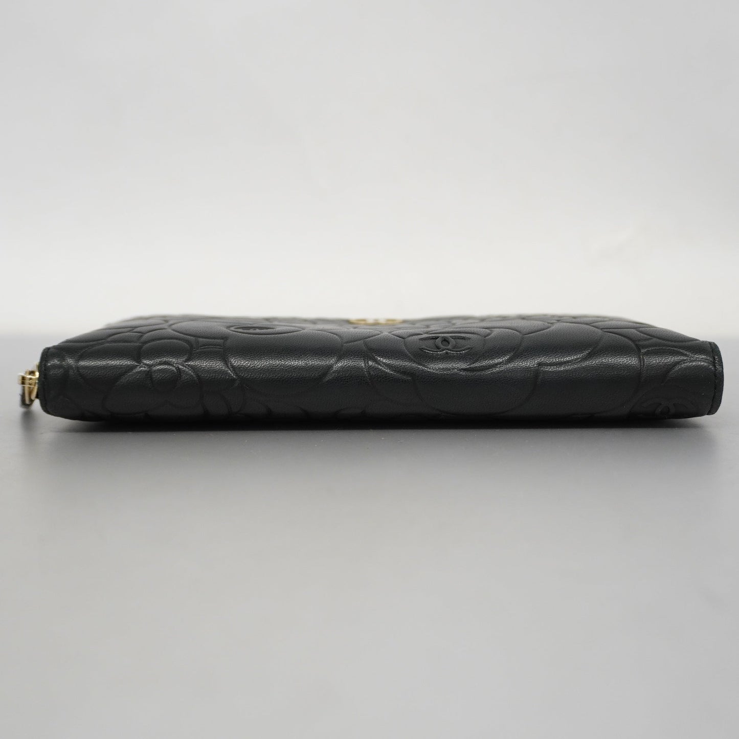 ChanelAuth  Camellia Long Wallet [bi-fold] Gold Hardware Women's Lambskin Black