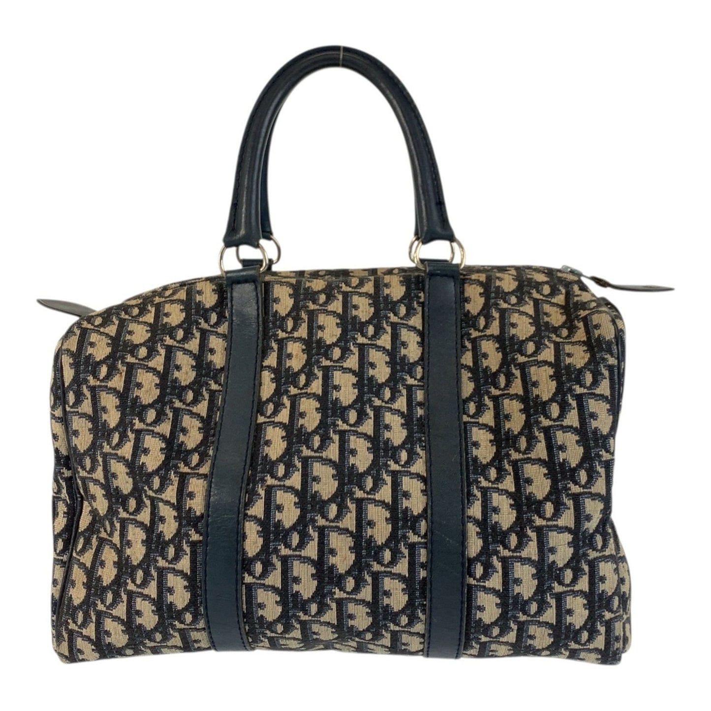 Christian Dior Navy Canvas Leather Boston Bag Handbag ()