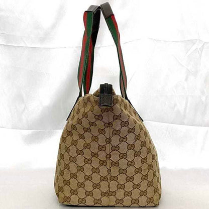Gucci Beige Brown Canvas Leather Handbag Tote Bag