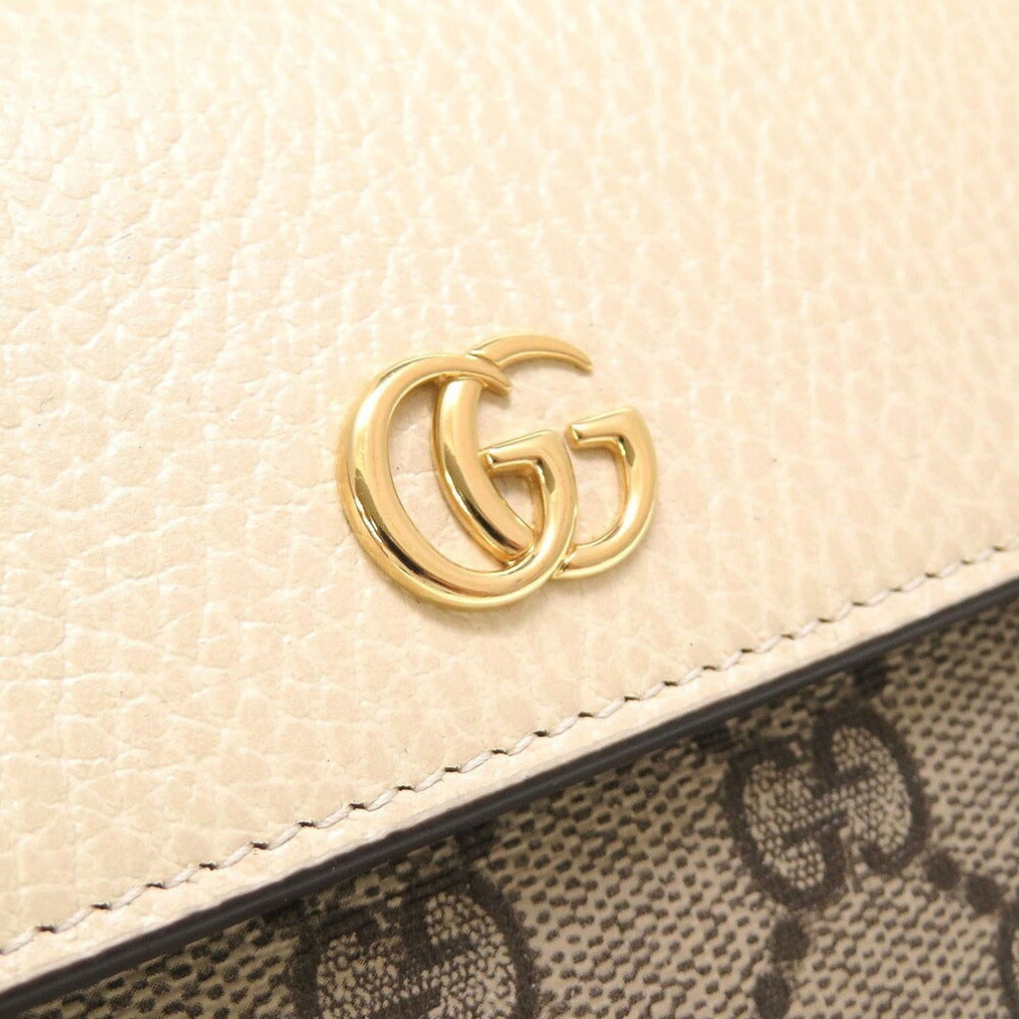 GUCCI GG Marmont 456116 Continental Supreme Leather Beige White Bifold Long Wallet