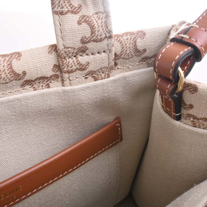 Celine Small Hippo Tice Canvas Leather Triomphe Handbag Beige/Brown Women's