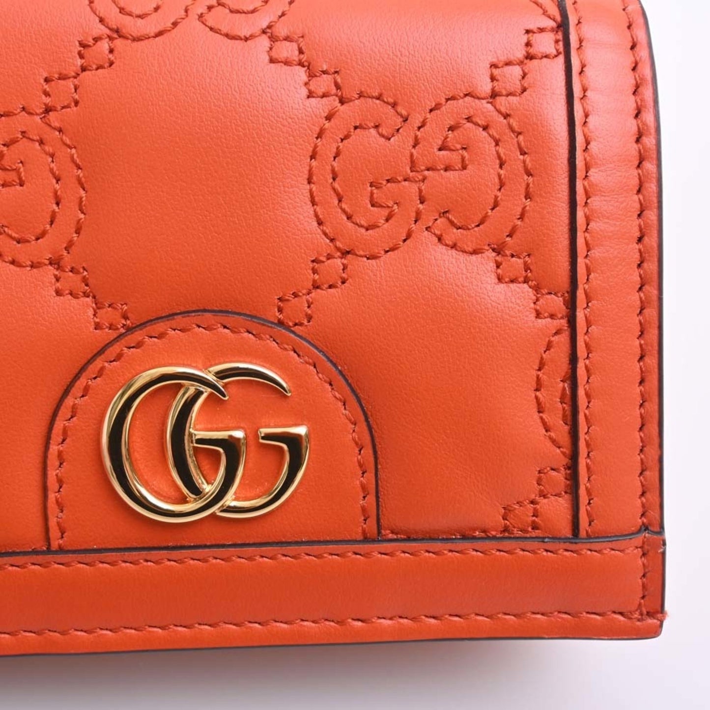 GUCCI GG Matelasse Leather Card Case Bifold Wallet 723786 Orange Ladies