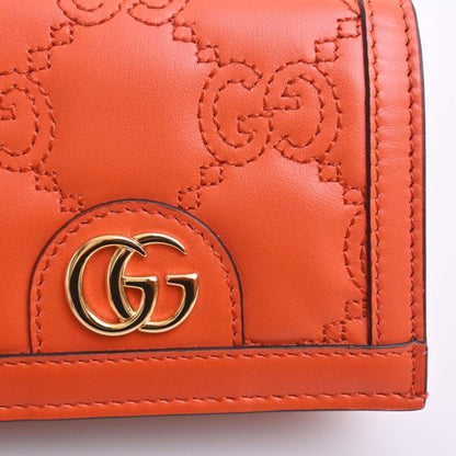 GUCCI GG Matelasse Leather Card Case Bifold Wallet 723786 Orange Ladies