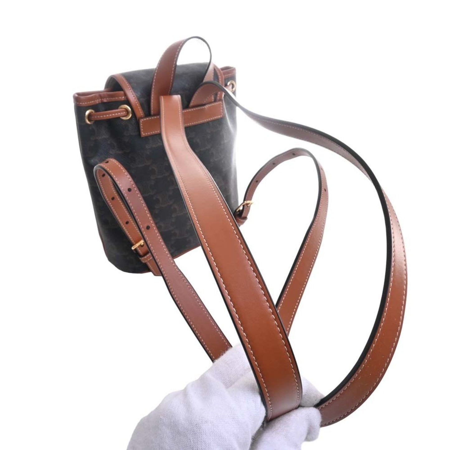 Celine Leather Folco Triomphe Backpack Rucksack Brown Women's