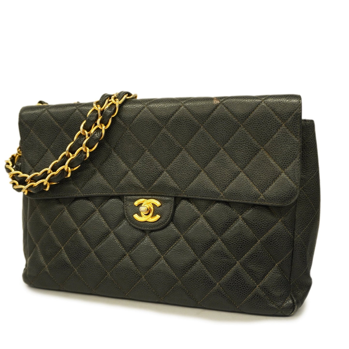 ChanelAuth  Matelasse Big Matelasse W Chain Women's Caviar Leather Shoulder Bag Black