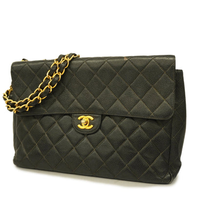 ChanelAuth  Matelasse Big Matelasse W Chain Women's Caviar Leather Shoulder Bag Black