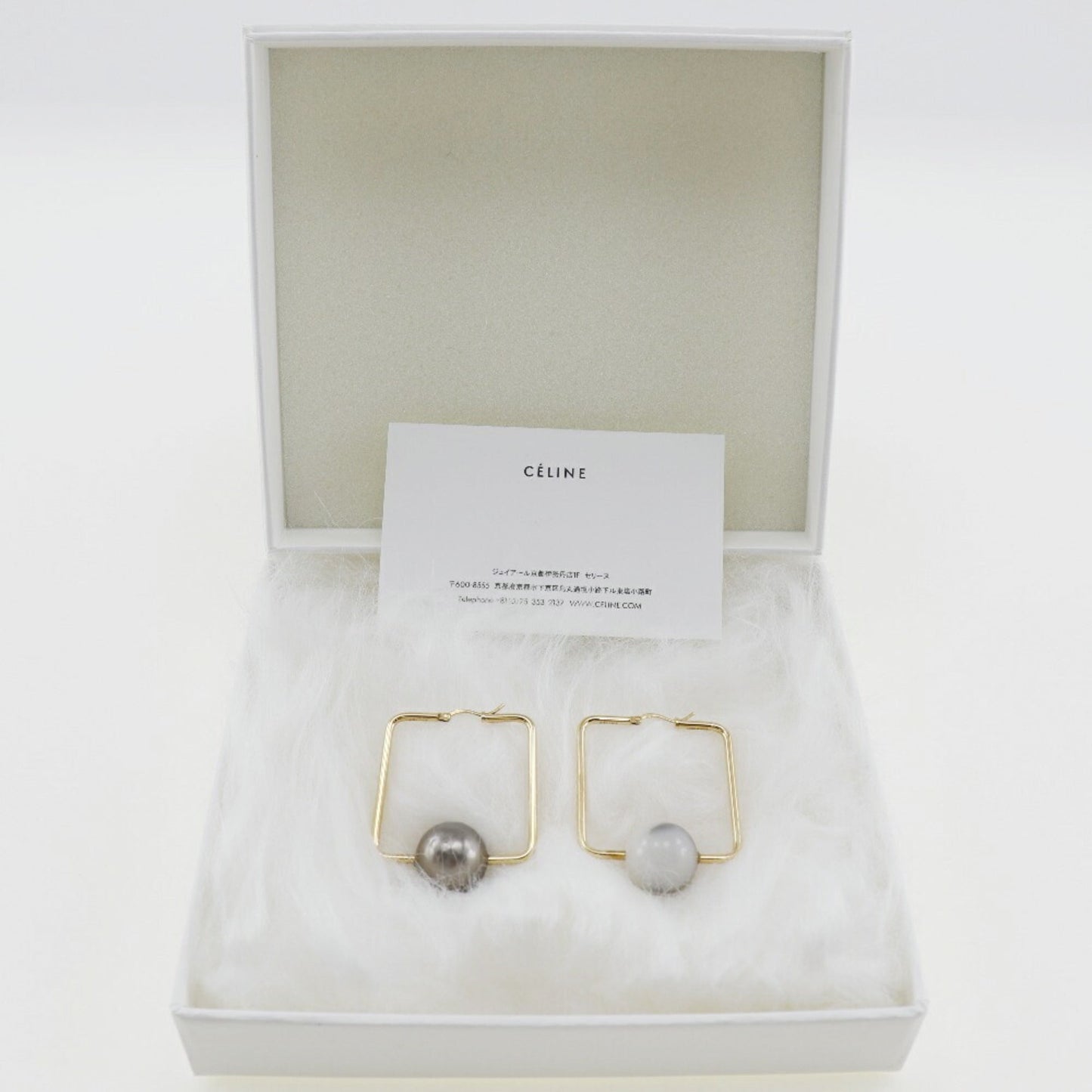 Celine square hoop earrings gold plated x fake pearl made in Italy ladies