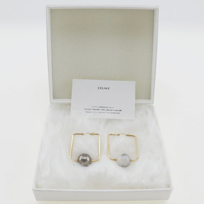 Celine square hoop earrings gold plated x fake pearl made in Italy ladies