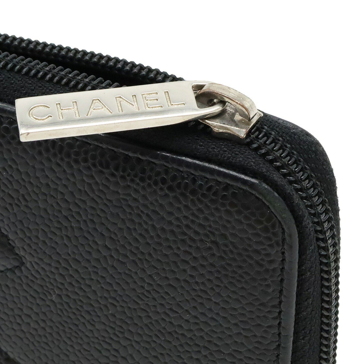 Chanel Caviar Skin Coco Mark Round Long Wallet Leather Black A50071