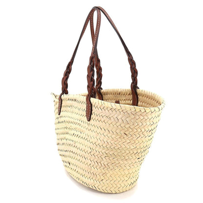 Prada tote Bag wicker leather natural cognac 1BG314 silver metal fittings woven palm Tote Bag