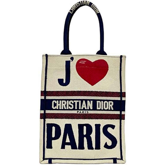 Christian Dior Navy Red Color White Canvas Handbag ()