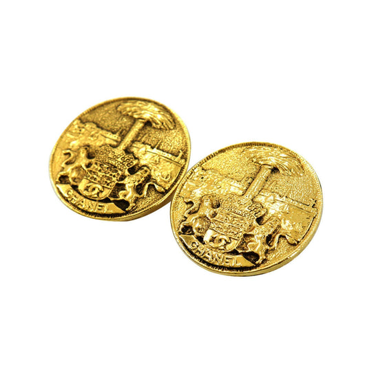 Chanel lion motif earrings round type gold vintage accessories Vintage Earring