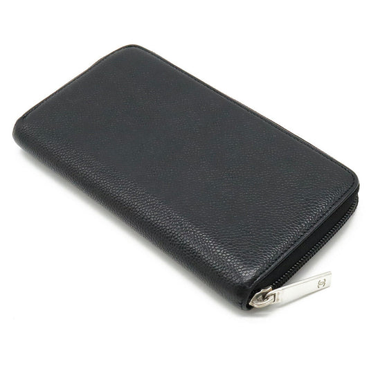 Chanel Caviar Skin Coco Mark Round Long Wallet Leather Black A50071