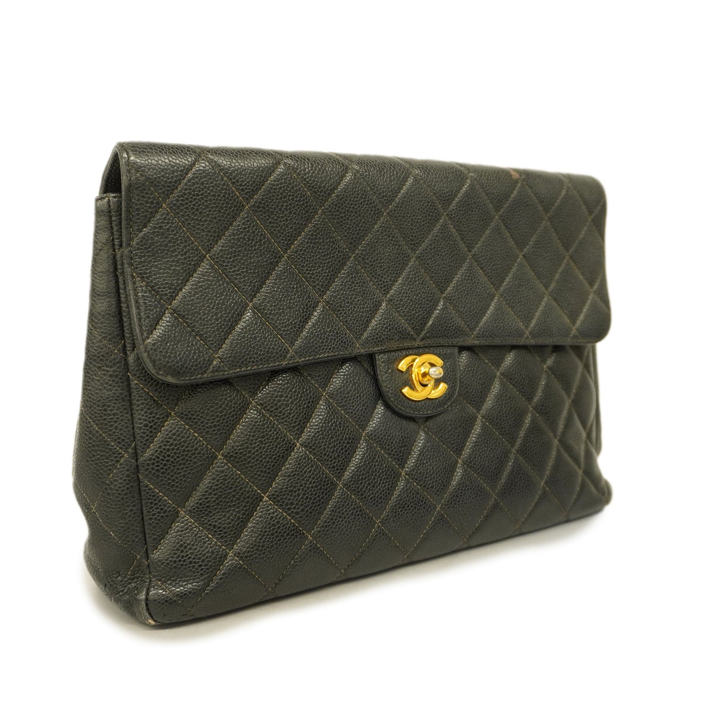 ChanelAuth  Matelasse Big Matelasse W Chain Women's Caviar Leather Shoulder Bag Black