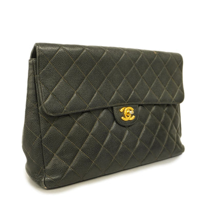 ChanelAuth  Matelasse Big Matelasse W Chain Women's Caviar Leather Shoulder Bag Black