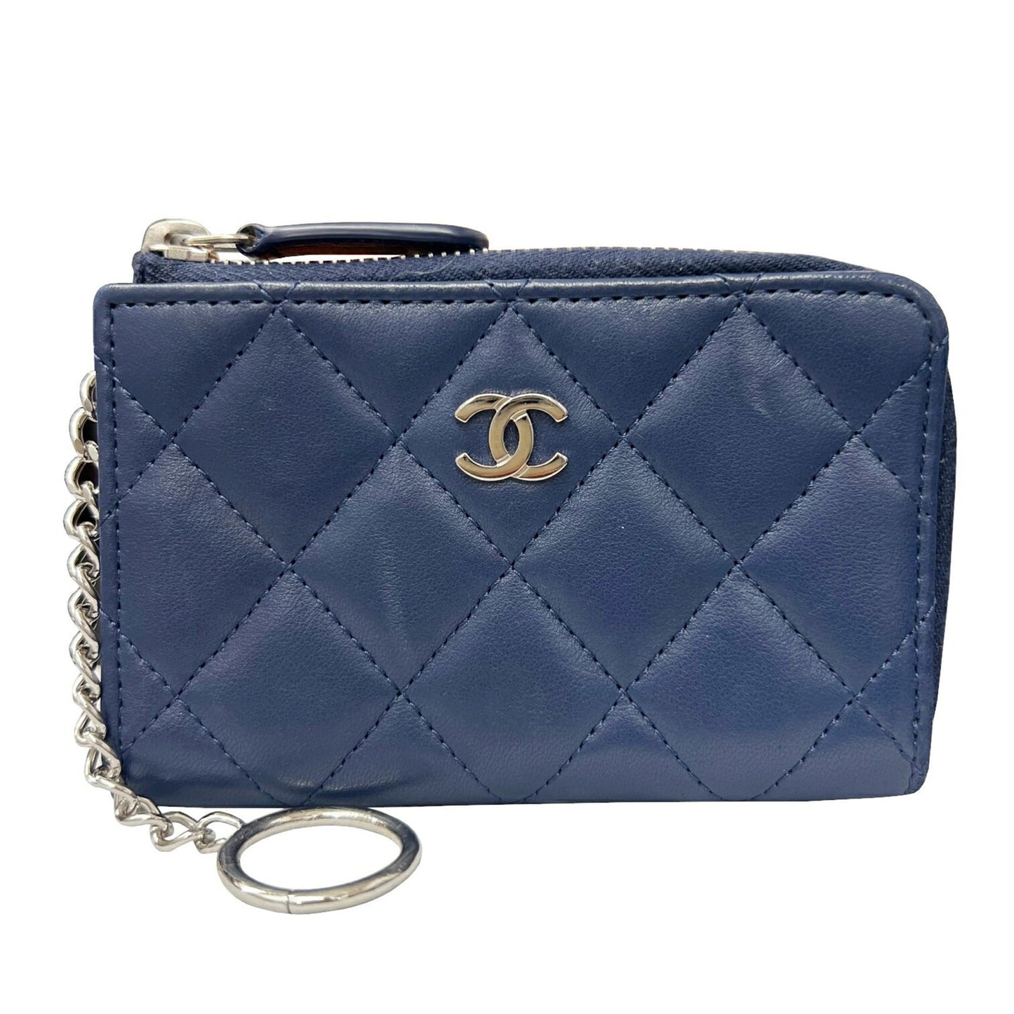 Chanel Classic Zip Matelasse Coin Case Card Key Ring Purse Navy Lambskin Coco Mark Wallet A68943 Women's Men's 2