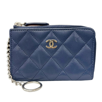 Chanel Classic Zip Matelasse Coin Case Card Key Ring Purse Navy Lambskin Coco Mark Wallet A68943 Women's Men's 2
