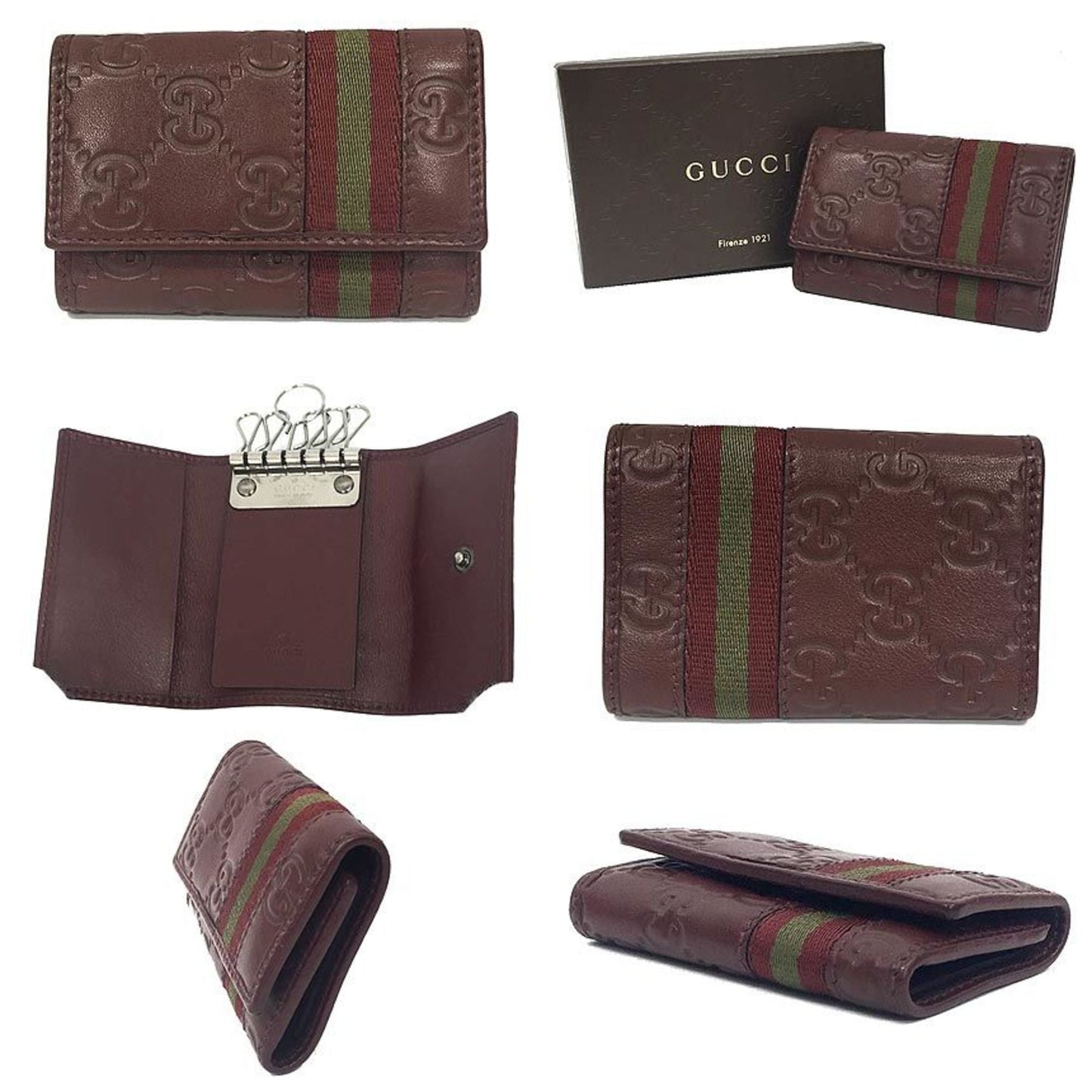 GUCCI striped sherry line 6 row key case leather 138077 GG burgundy Gucci wallet