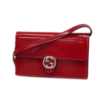 GUCCI  Interlocking G 510304 Women's Leather Shoulder Bag Red Color
