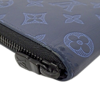 LOUIS VUITTON Wallet Monogram Shadow Men's Long Zippy Vertical Navy Blue M80423 Round