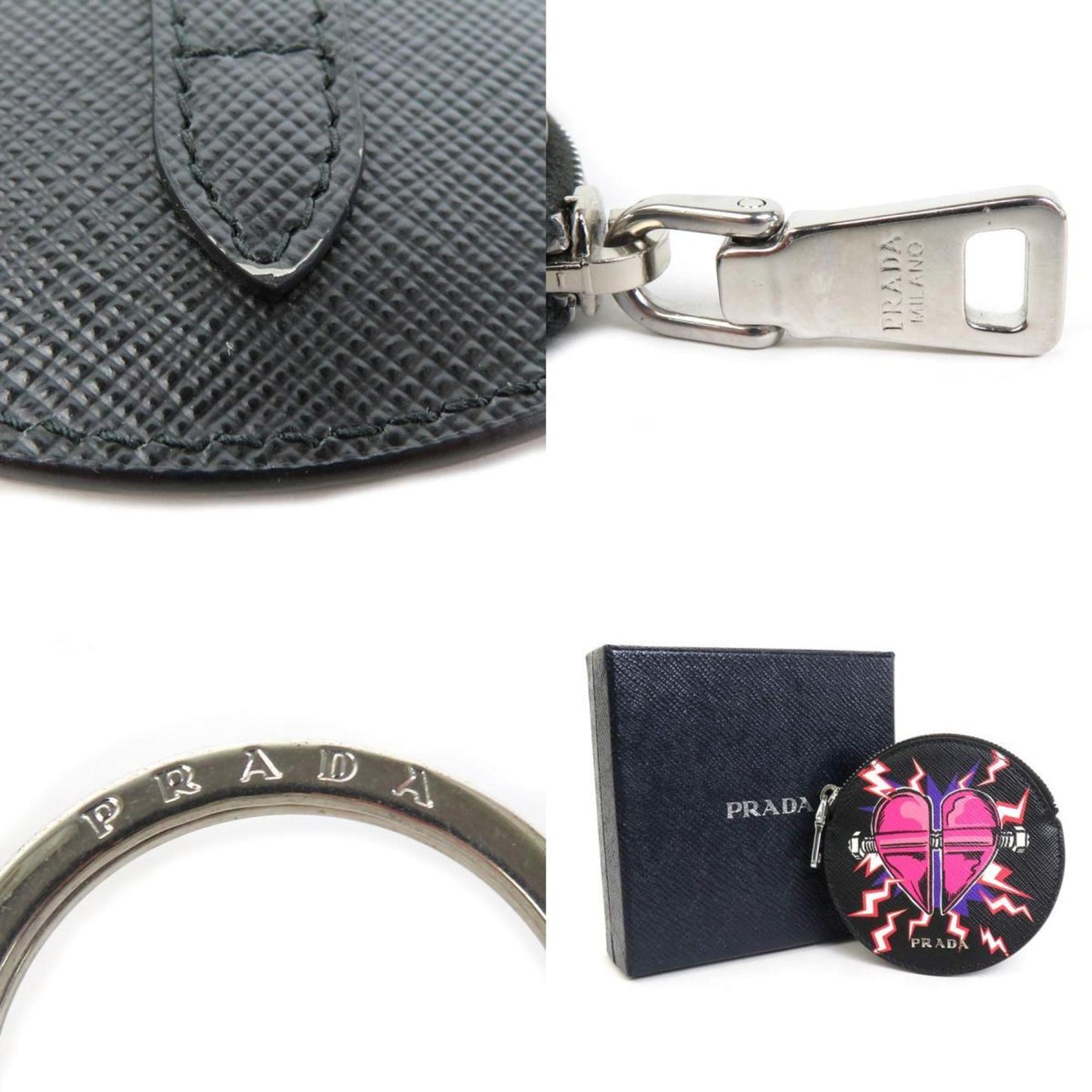 Prada coin case wallet leather black x pink series silver unisex 2TL389