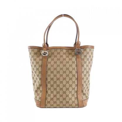 Gucci Beige Brown Gg Canvas Leather Tote Bag