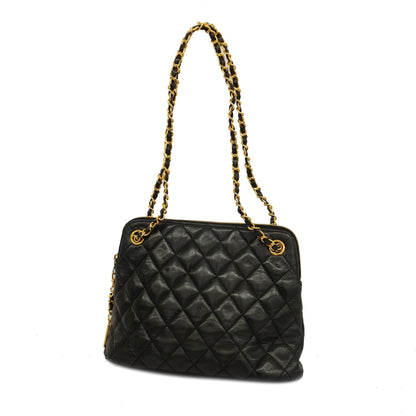 CHANELAuth  Matelasse Chain Shoulder With Fringes Leather Shoulder Bag Black