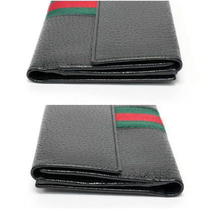 Gucci long wallet bi-fold for men brand logo sherry line with coin purse pigskin silver metal fittings black