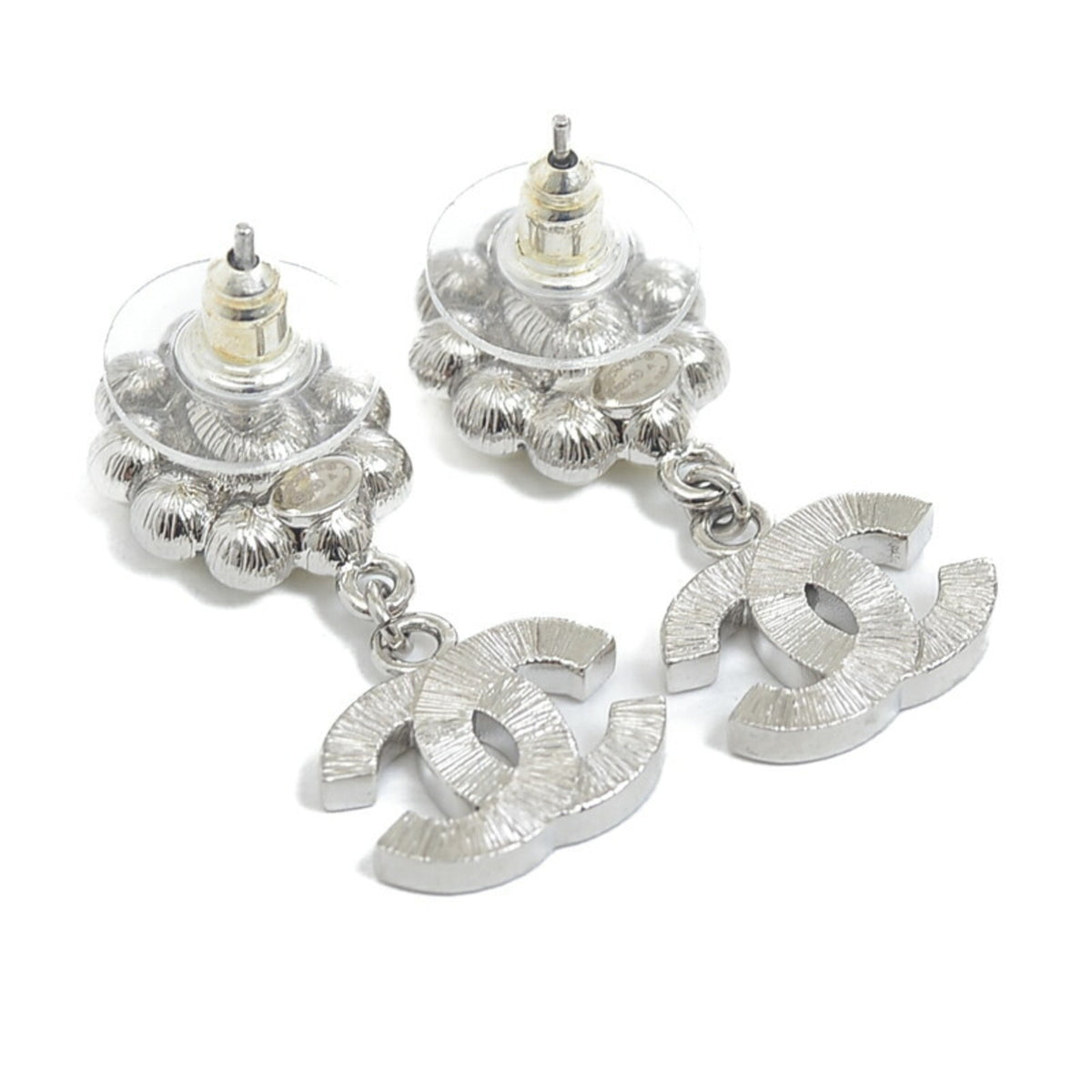 CHANEL Cocomark Pearl Earrings Metal Silver B23A