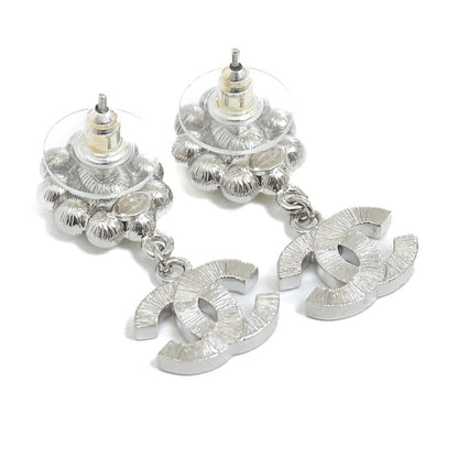 CHANEL Cocomark Pearl Earrings Metal Silver B23A