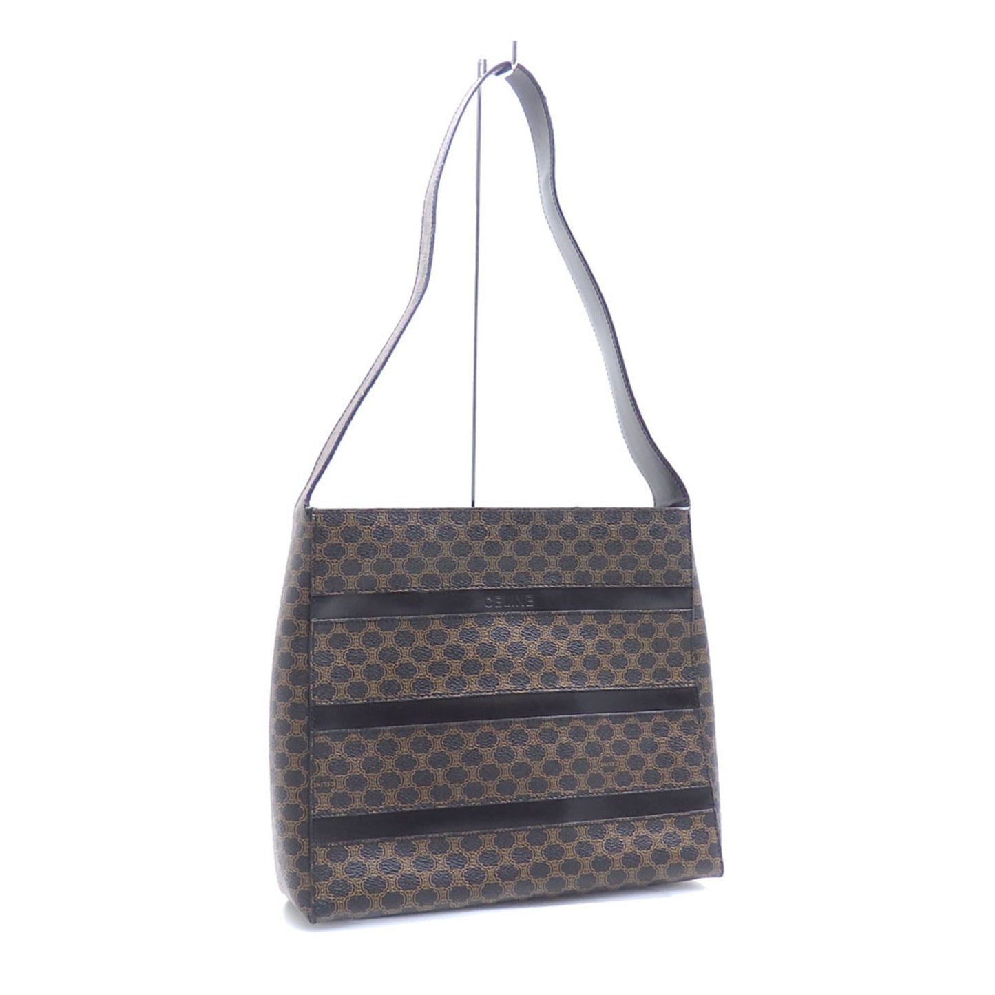 Celine Shoulder Bag Macadam Women's Black Brown PVC Leather
