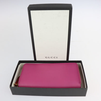 Gucci long wallet 410109 leather pink red gold hardware with strap round fastener wristlet