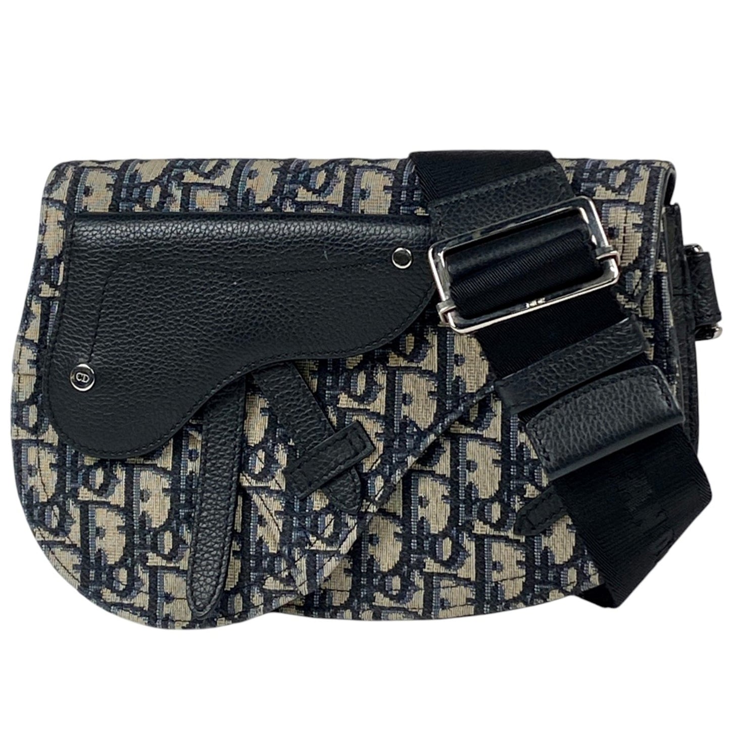 Christian Dior Navy Canvas Leather Saddle Bag Shoulder Bag ()