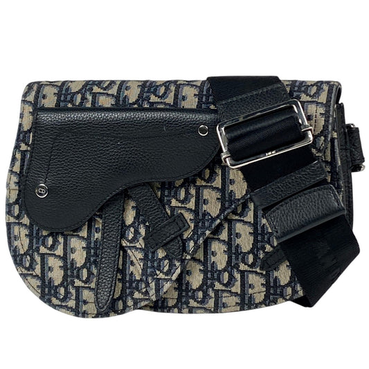 Christian Dior Navy Canvas Leather Saddle Bag Shoulder Bag ()