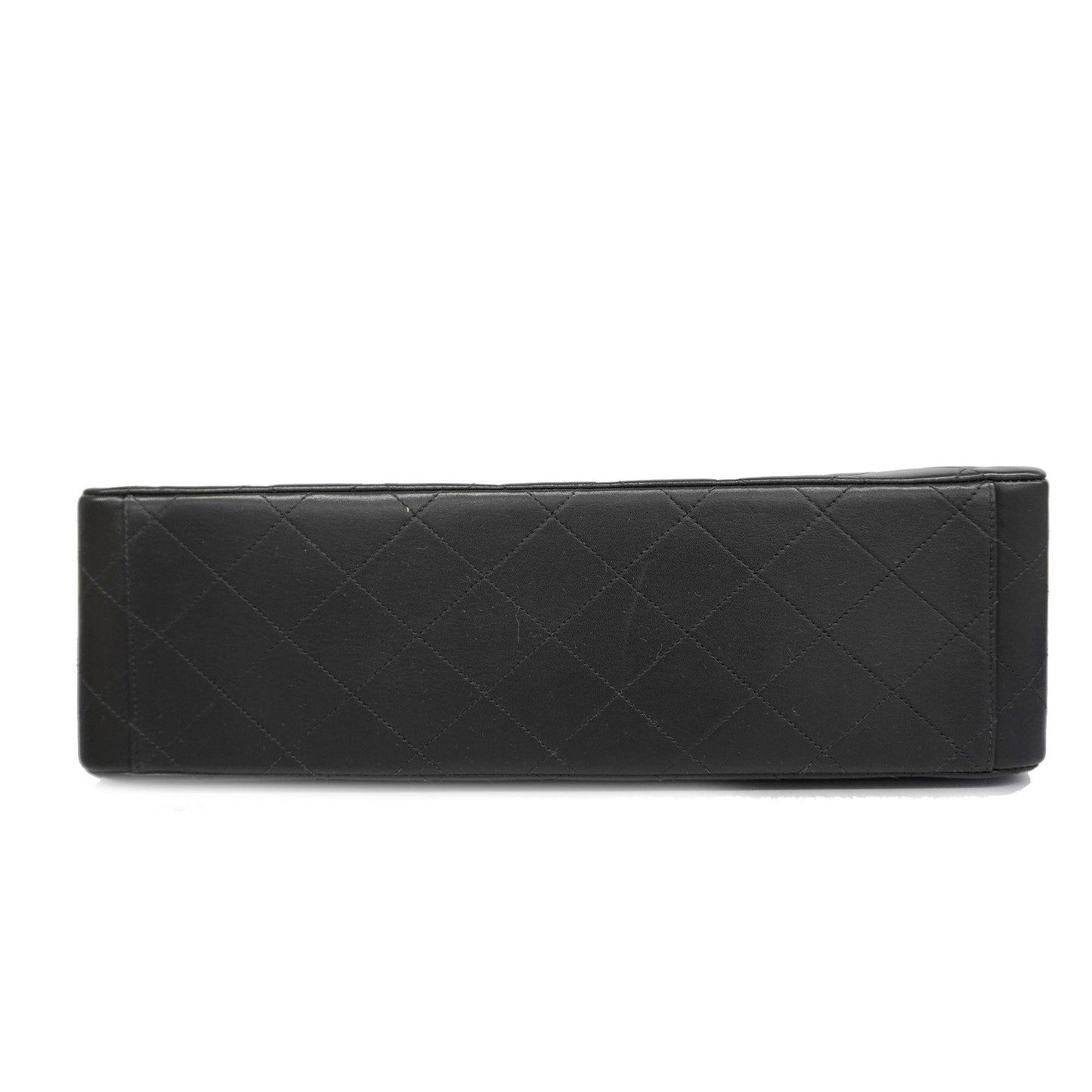 ChanelAuth  Big Matelasse W Chain Women's Leather Shoulder Bag Black