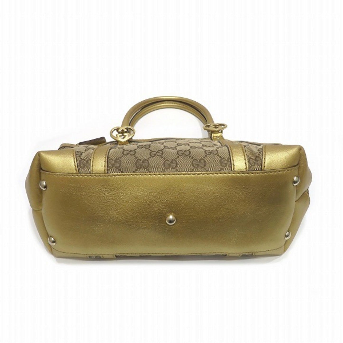 Gucci Brown Gold Canvas Leather Tote Bag
