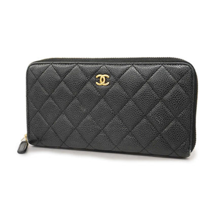 ChanelAuth  Matelasse Gold Hardware Women's Caviar Leather Long Wallet Black