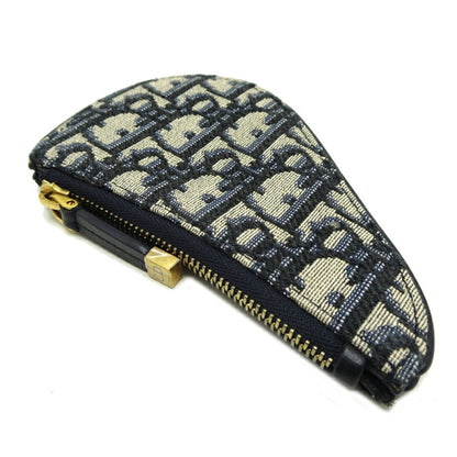 Christian Dior Navy White Canvas Leather Coin Purse/Coin Case ()