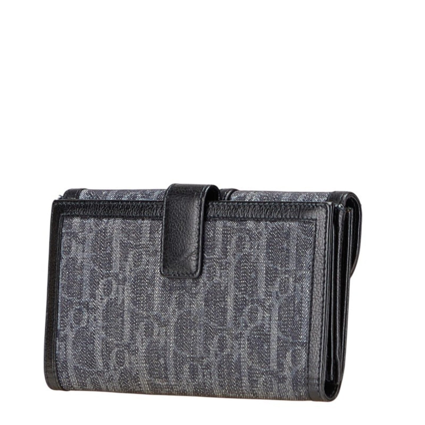 Christian Dior Trotter Black Gray Trotter Denim Leather Wallet (Bi-Fold) ()